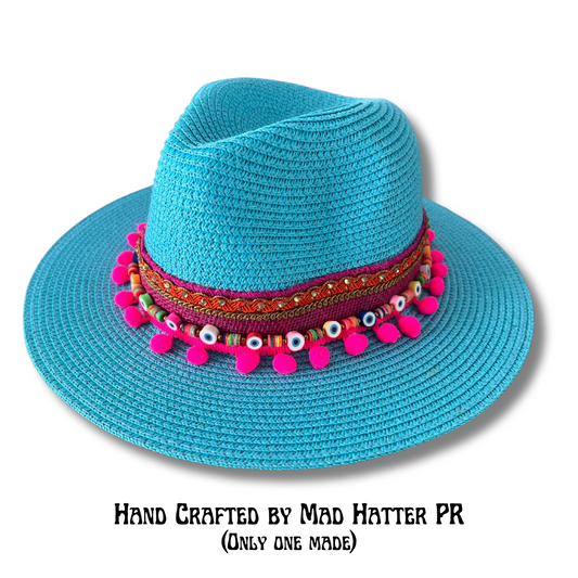 Light Blue Hand crafted Panama Hat by MH (Free Shipping for PR & USA)